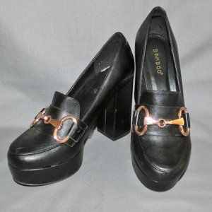 Bamboo brand black slip on high heel platform shoes